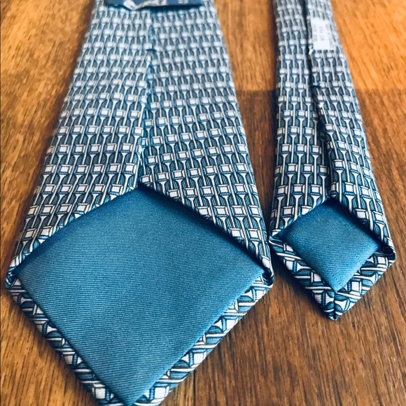 (SOLD) Hermes Authentic Blue Silk Tie - Picture 6 of 6